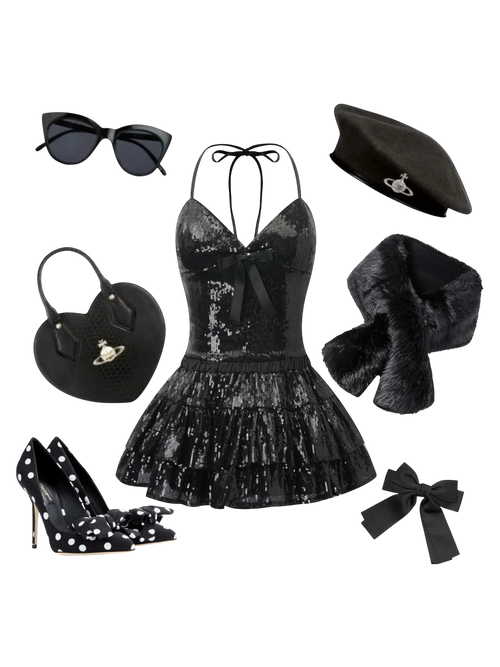 Onyx Fairydust Sequin Halter Top (Black) - Angel Ruche
