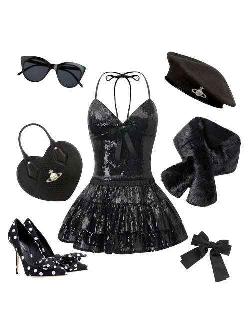 Onyx FairyDust Sequin Mini Skirt + Petticoat (Black)