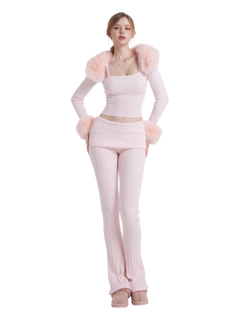 Colette Pink Fur Cable Knit Bolero Cardigan