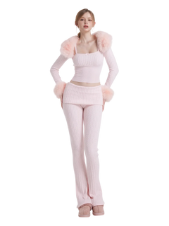 Colette Pink Fur Cable Knit Bolero Cardigan - Angel Ruche
