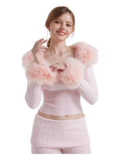 Colette Pink Fur Cable Knit Bolero Cardigan - Angel Ruche