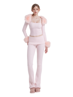 Colette Pink Fur Cable Knit Bolero Cardigan