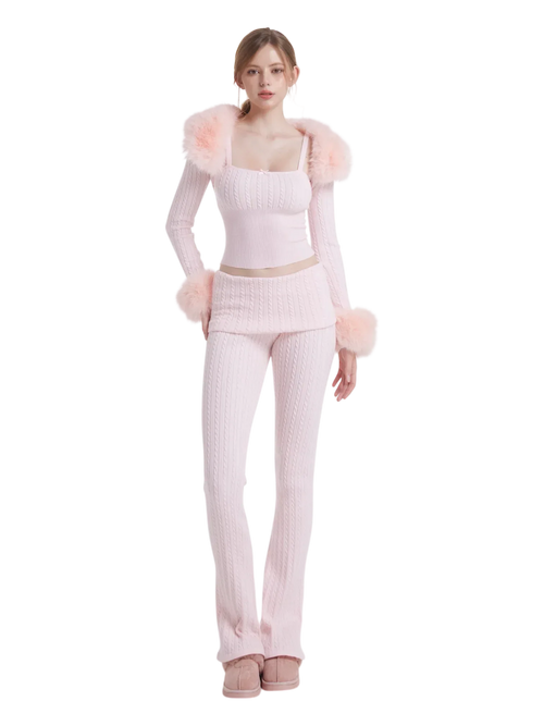 Colette Pink Fur Cable Knit Bolero Cardigan - Angel Ruche