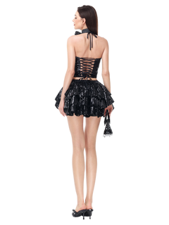 Onyx FairyDust Sequin Mini Skirt + Petticoat (Black)