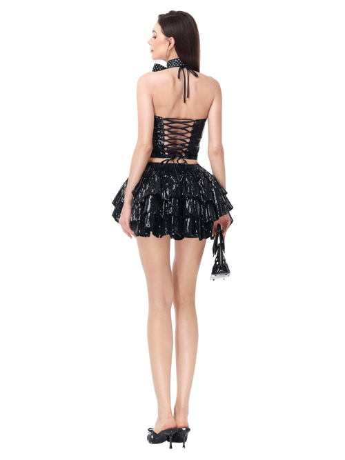 Onyx Fairydust Sequin Halter Top (Black)