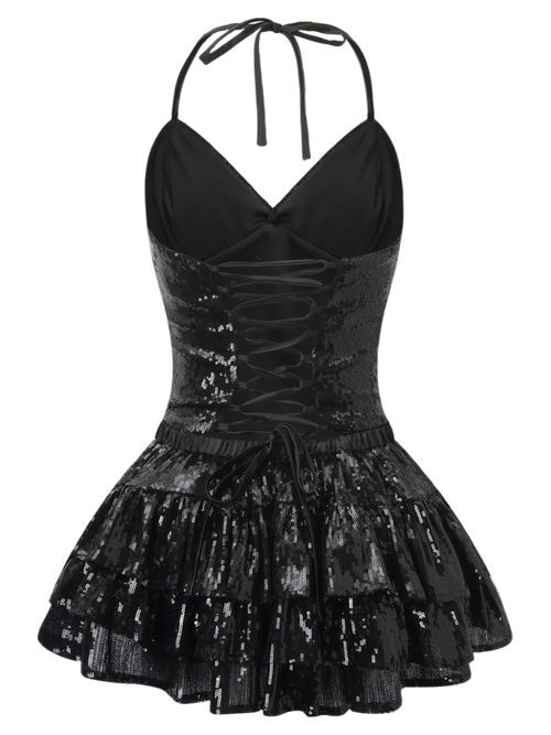 Onyx Fairydust Sequin Matching Set (Black) - Angel Ruche