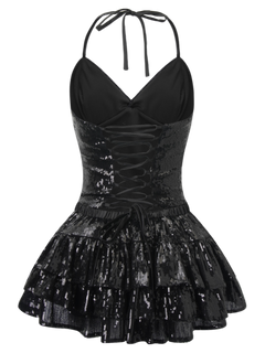 Onyx Fairydust Sequin Halter Top (Black)