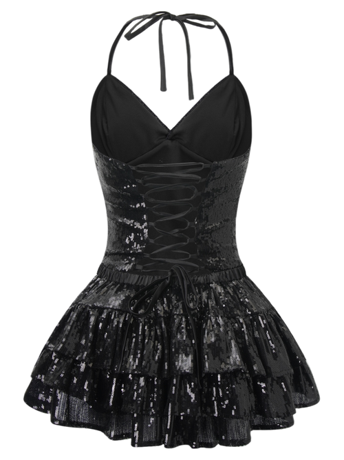 Onyx Fairydust Sequin Halter Top (Black)