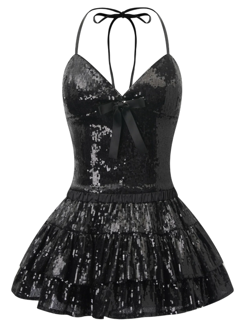 Onyx Fairydust Sequin Matching Set (Black) - Angel Ruche