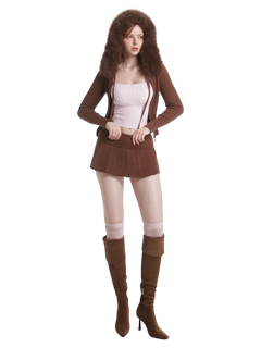 Mocha Cable Knit Fold Over Mid-Rise Skirt (Brown) - Angel Ruche