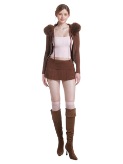 Mocha Cable Knit Fold Over Mid-Rise Skirt (Brown)