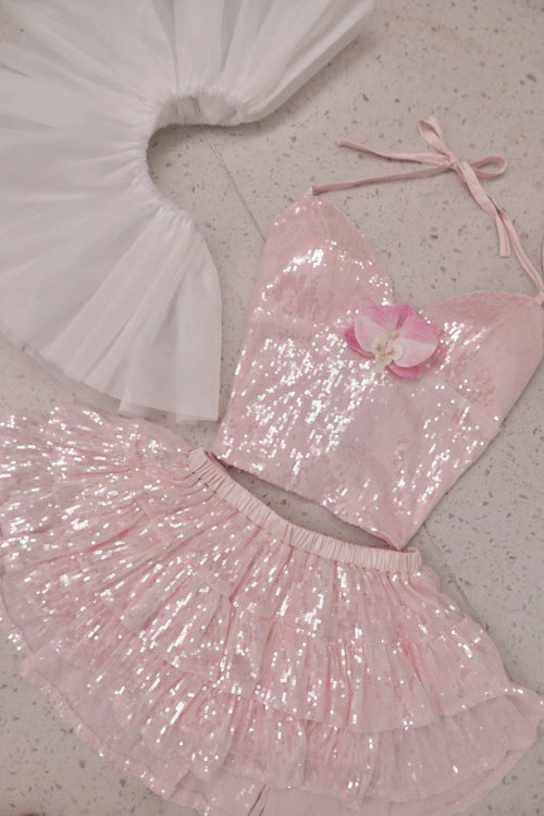 Rosette Fairy Dust Sequin Matching Set (Pink) - Angel Ruche