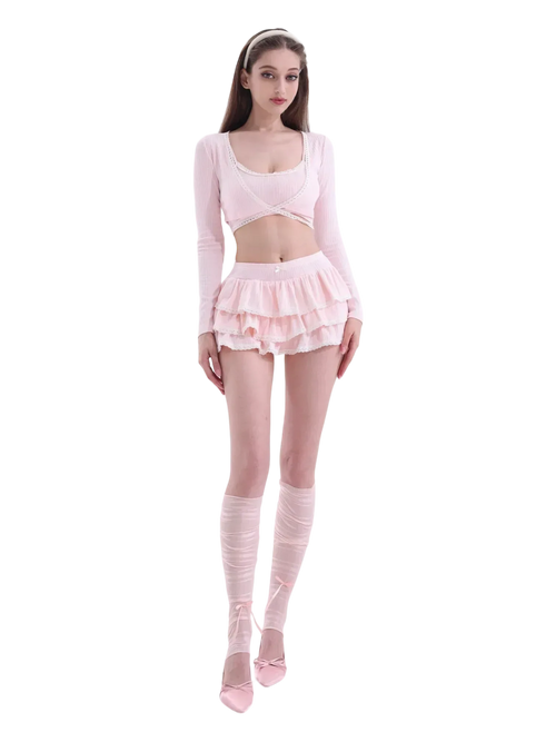 Ballerina Bliss Ruffle Mini Skirt (Pink) - Angel Ruche