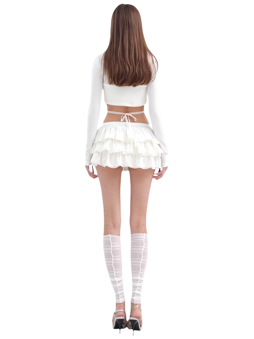 Ballerina Bliss Ruffle Mini Skirt (Cream White)