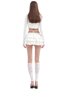 Ballerina Bliss Ruffle Mini Skirt (Cream White) - Angel Ruche