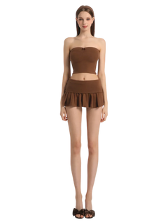 Brown Pilate Princess Fold Over Flare Mini Skirt - Angel Ruche