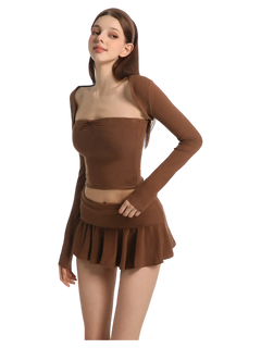 Brown Pilate Princess Fold Over Flare Mini Skirt - Angel Ruche