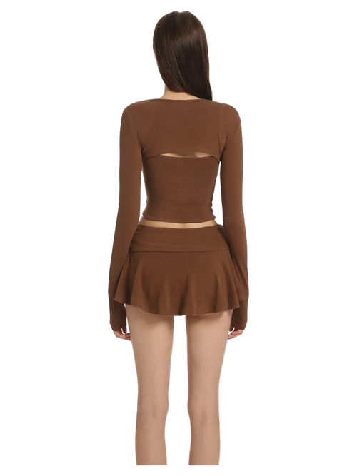 Brown Pilate Princess Fold Over Flare Mini Skirt - Angel Ruche