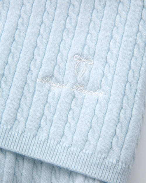 Colette Cable Knit Fold‑Over Pants (Ice Blue)