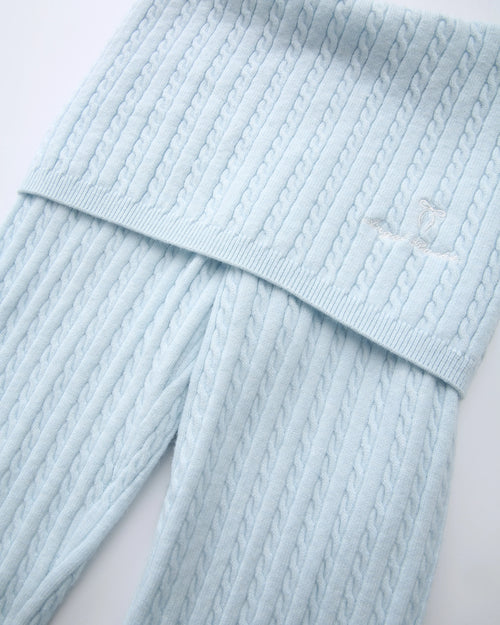 Colette Cable Knit Fold‑Over Pants (Ice Blue)