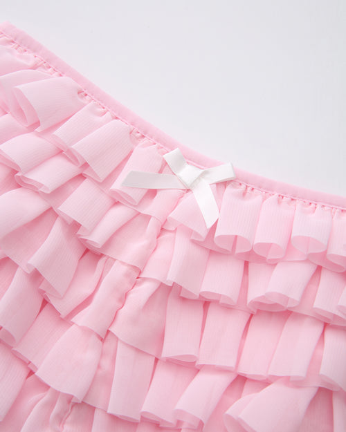 Delicate Pink Chiffon Ruffles Shorts