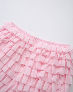 Delicate Pink Chiffon Ruffles Shorts