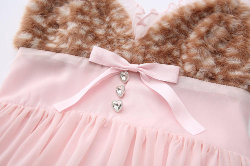 Bambi Princess Fur Chiffon Babydoll Dress (Pink) - Angel Ruche
