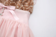Bambi Princess Fur Chiffon Babydoll Dress (Pink) - Angel Ruche