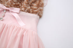 Bambi Princess Fur Chiffon Dress (Pink)