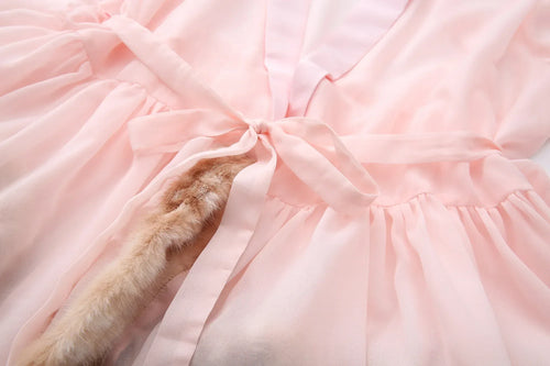 Bambi Princess Fur Chiffon Robe (Pink) - Angel Ruche