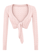 Lovergirl Tie Front Cable Knit Cardigan (Pink)
