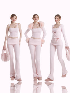 Colette Pink Fur Cable Knit Bolero Cardigan