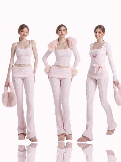 Colette Pink Fur Cable Knit Bolero Cardigan