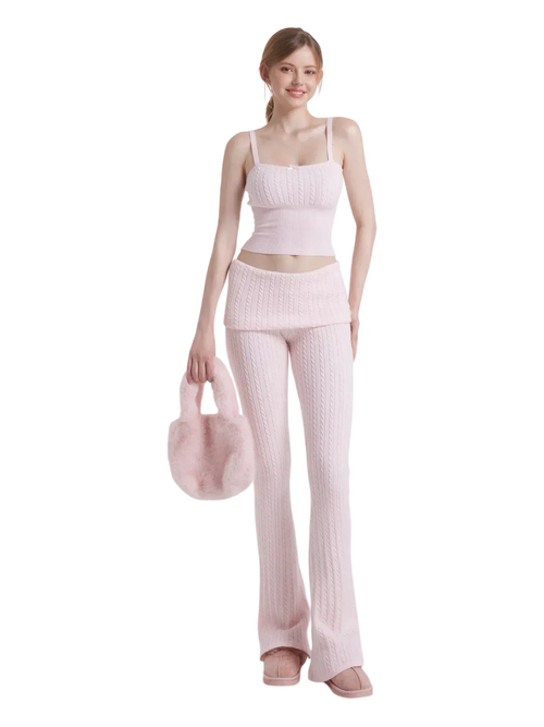 Colette Cable Knit Fold‑Over Pants - Angel Ruche
