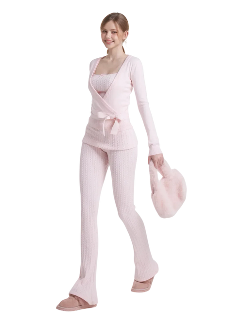 Colette Cable Knit Fold‑Over Pants - Angel Ruche