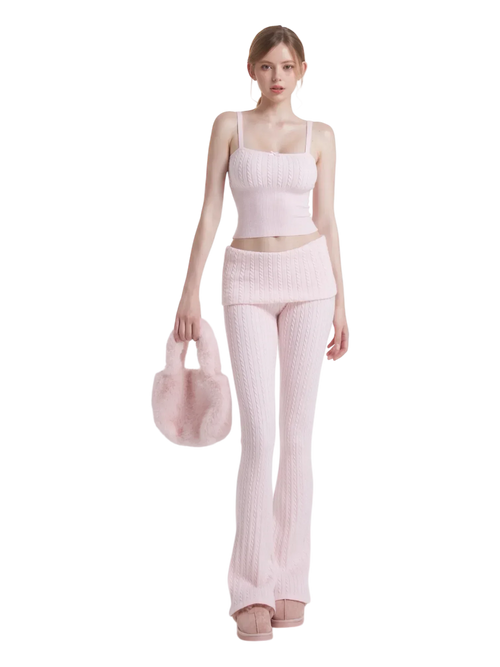 Colette Cable Knit Fold‑Over Pants - Angel Ruche