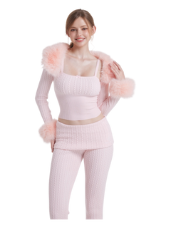 Colette Pink Fur Cable Knit Bolero Cardigan