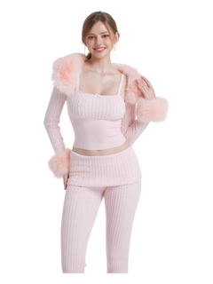 Colette Pink Fur Cable Knit Bolero Cardigan - Angel Ruche