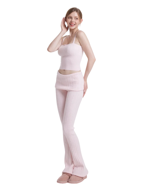 Colette Cable Knit Fold‑Over Pants - Angel Ruche