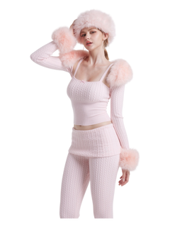 Colette Pink Fur Cable Knit Bolero Cardigan