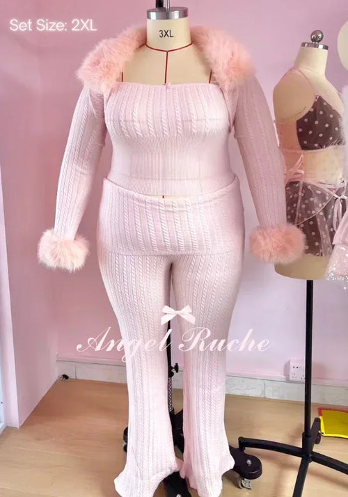 Colette Pink Fur Cable Knit Bolero Cardigan - Angel Ruche