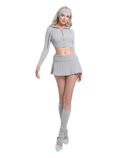 Cozy Cloud Cable Knit Mid-Rise Skirt (Grey) - Angel Ruche