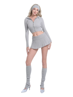 Cozy Cloud Cable Knit Mid-Rise Skirt (Grey) - Angel Ruche