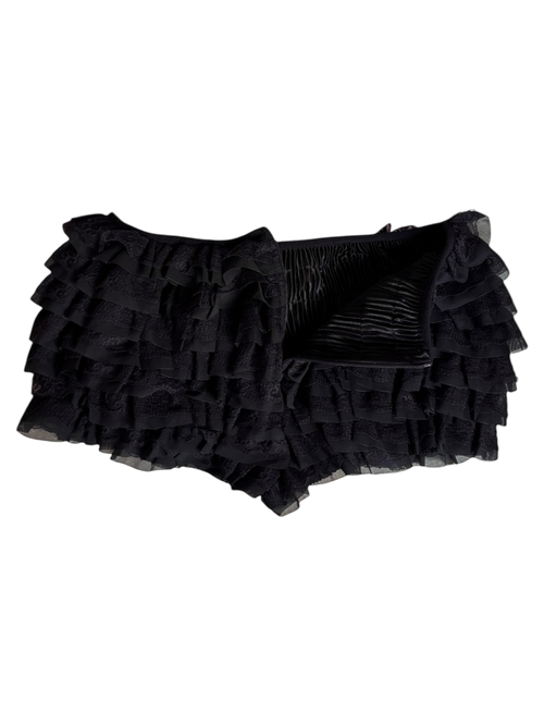 Delicate Chiffon Ruffle Shorts - Black Lace