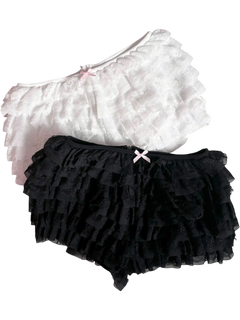 Delicate Chiffon Ruffle Shorts - White Lace