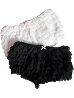 Delicate Chiffon Ruffle Shorts - Black Lace - Angel Ruche