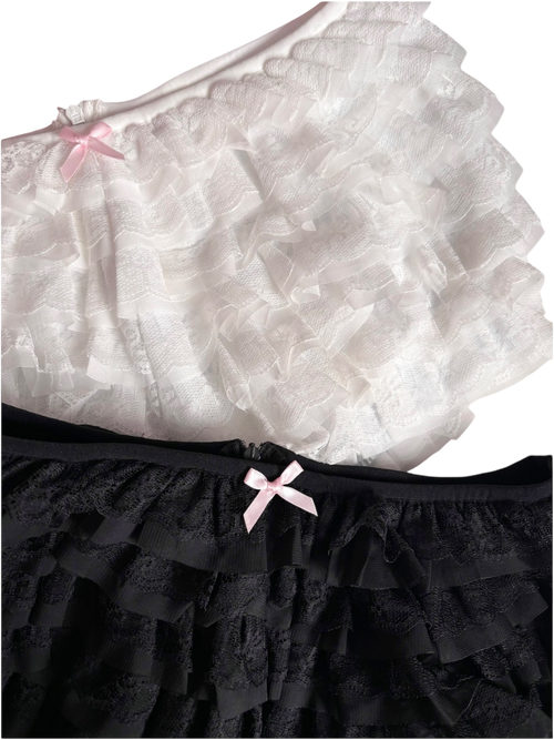 Delicate Chiffon Ruffle Shorts - White Lace