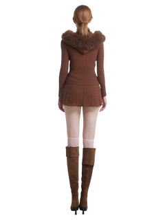 Mocha Cable Knit Fold Over Mid-Rise Skirt (Brown) - Angel Ruche