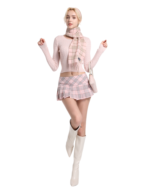 Girly Plaid Pleated Mini Skirt (Pink)