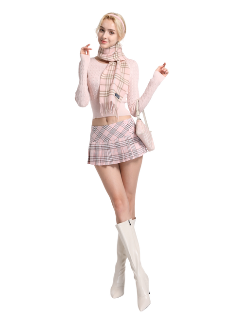 Girly Plaid Pleated Mini Skirt (Pink)